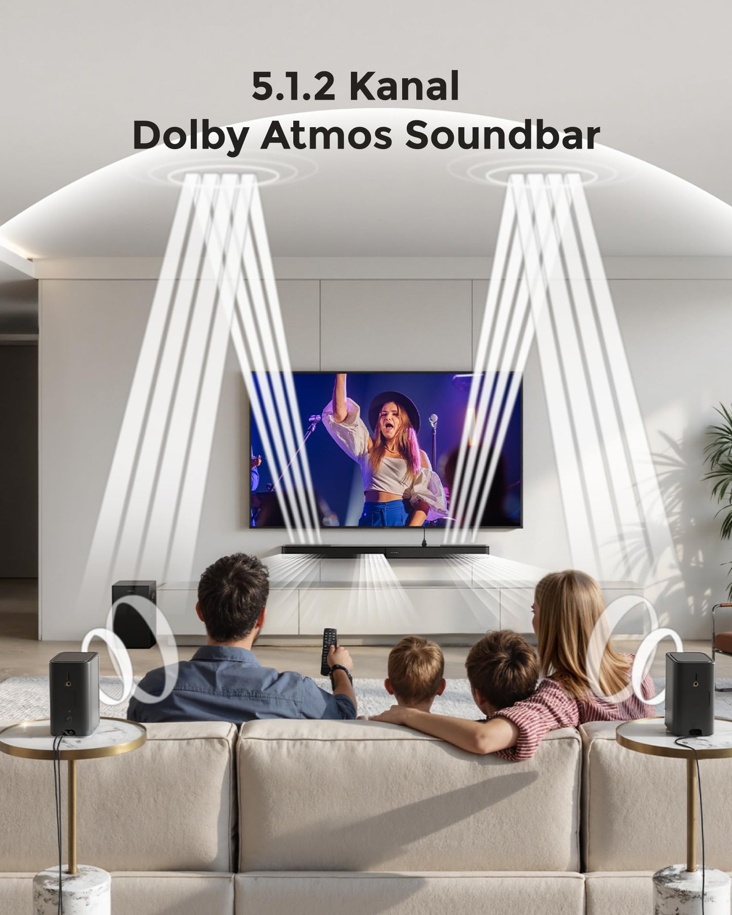 ULTIMEA 5.1.2 Soundbar mit Dolby Atmos, Surround Sound System für TV mit 2 Surround-Lautsprechern, App Steuerung, Soundbar für Smart TV mit Subwoofer für Heimkino, BT 5.4, HDMI eARC, Skywave F40 Boom