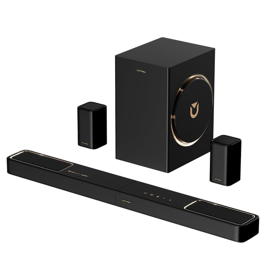 ULTIMEA 5.1.2 Soundbar mit Dolby Atmos, Surround Sound System für TV mit 2 Surround-Lautsprechern, App Steuerung, Soundbar für Smart TV mit Subwoofer für Heimkino, BT 5.4, HDMI eARC, Skywave F40 Boom