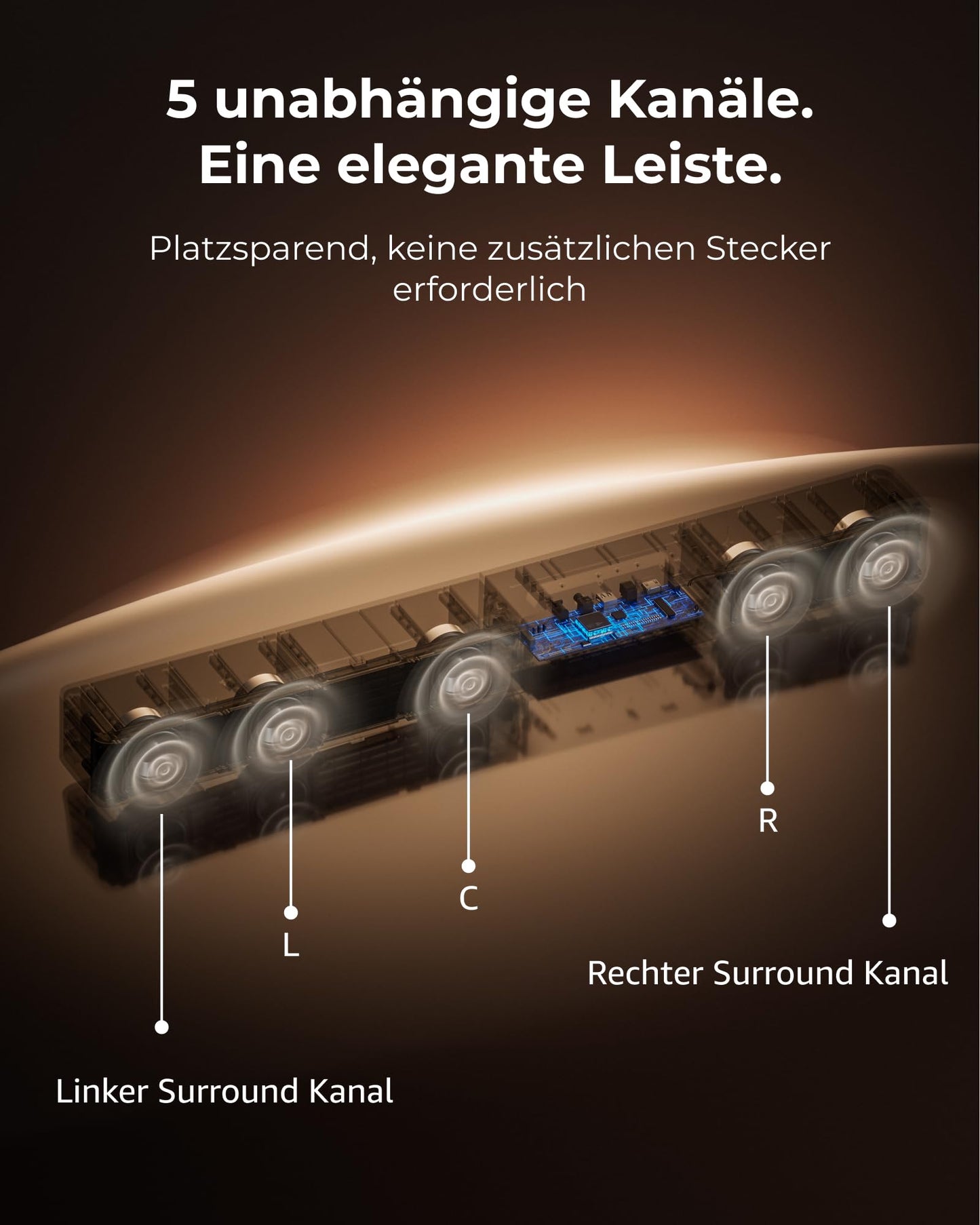 ULTIMEA 5.1ch Soundbar mit Dolby Atmos, VoiceMX, BassMX, APP, Heimkino 4D Surround Sound System, 340W Soundbar für TV Geräte mit Subwoofer, Bluetooth 5.4, Poseidon M60 Boom, Modell 2025