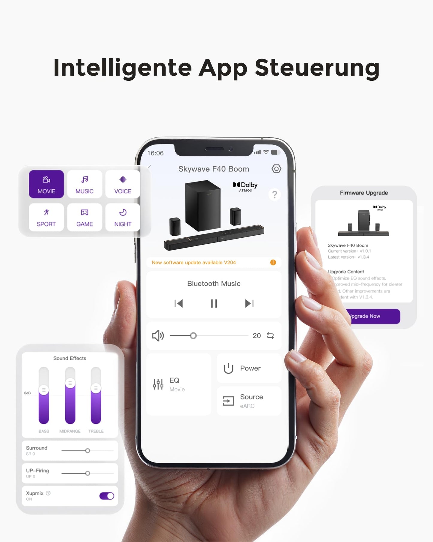 ULTIMEA 5.1.2 Soundbar mit Dolby Atmos, Surround Sound System für TV mit 2 Surround-Lautsprechern, App Steuerung, Soundbar für Smart TV mit Subwoofer für Heimkino, BT 5.4, HDMI eARC, Skywave F40 Boom