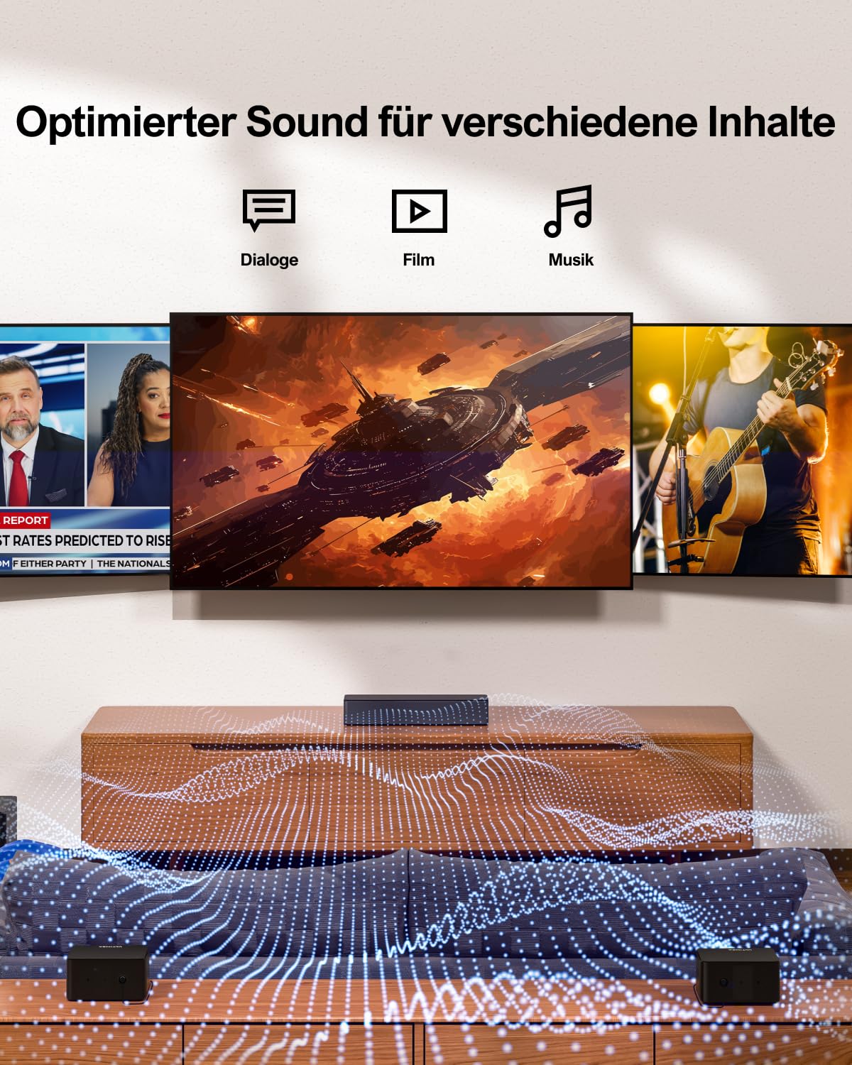 ULTIMEA 5.1 3D Surround Sound System, 320W Soundbar für TV Geräte mit Subwoofer und 2 Rear-Lautsprechern, Surround und Bass Einstellbare Heimkino TV Lautsprecher, BassMax und SurroundX Technologie