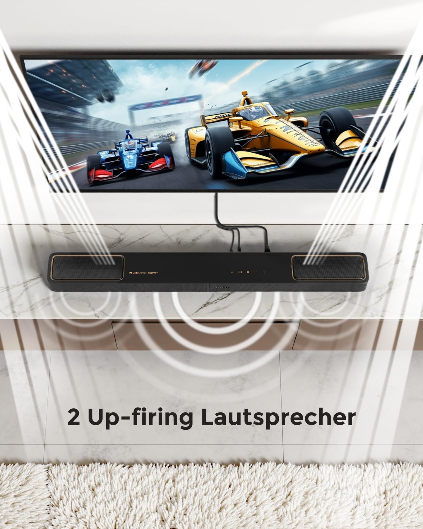 ULTIMEA 5.1.2 Soundbar mit Dolby Atmos, Surround Sound System für TV mit 2 Surround-Lautsprechern, App Steuerung, Soundbar für Smart TV mit Subwoofer für Heimkino, BT 5.4, HDMI eARC, Skywave F40 Boom